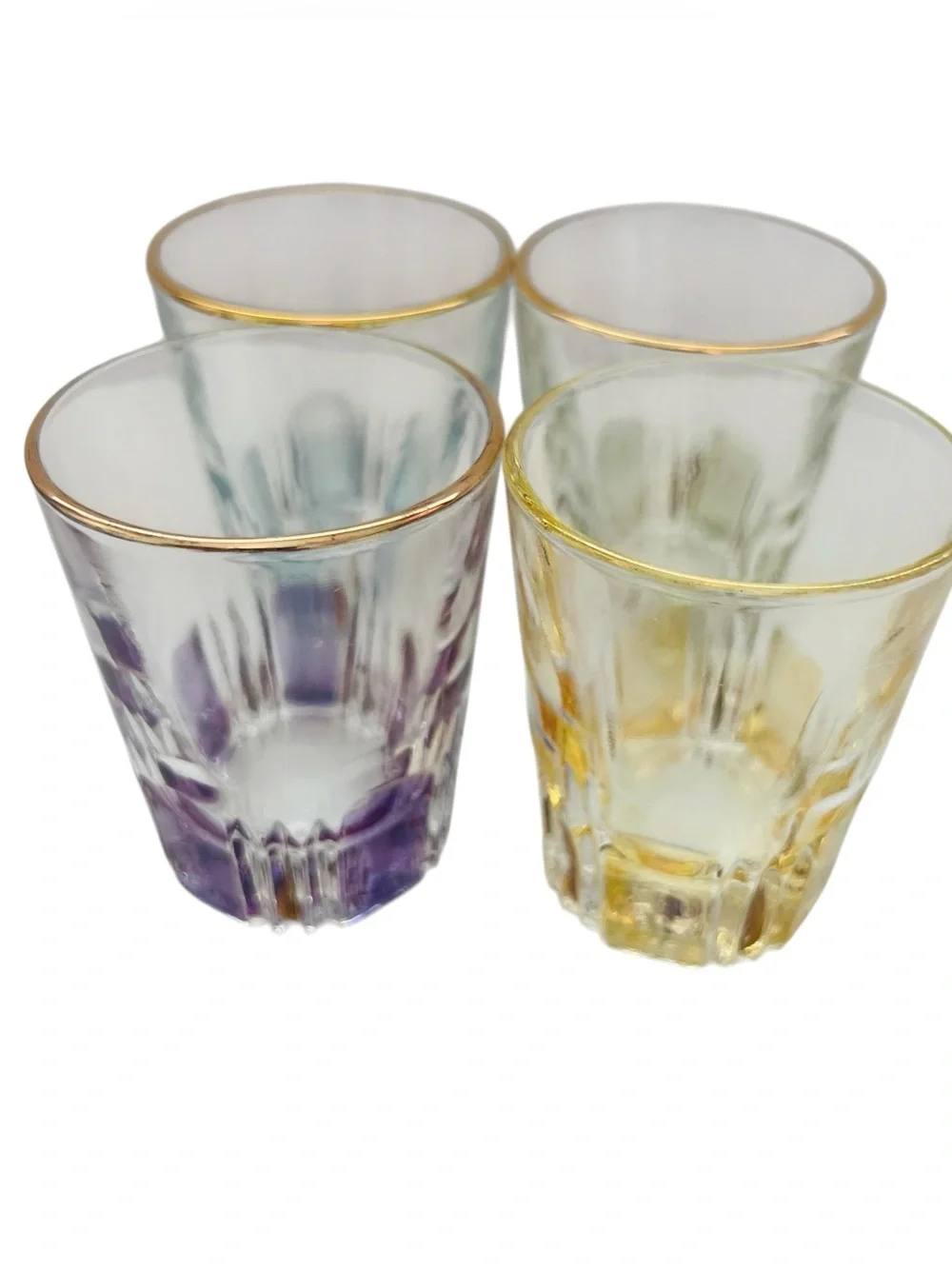 Colored Glass Shot Glasses with Gold Rim Set of 4